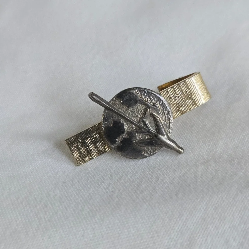 VTG Stratton Collar Skinny Tie Clip Gold Silver Tone Mini Tie Bar Aviation Pilot